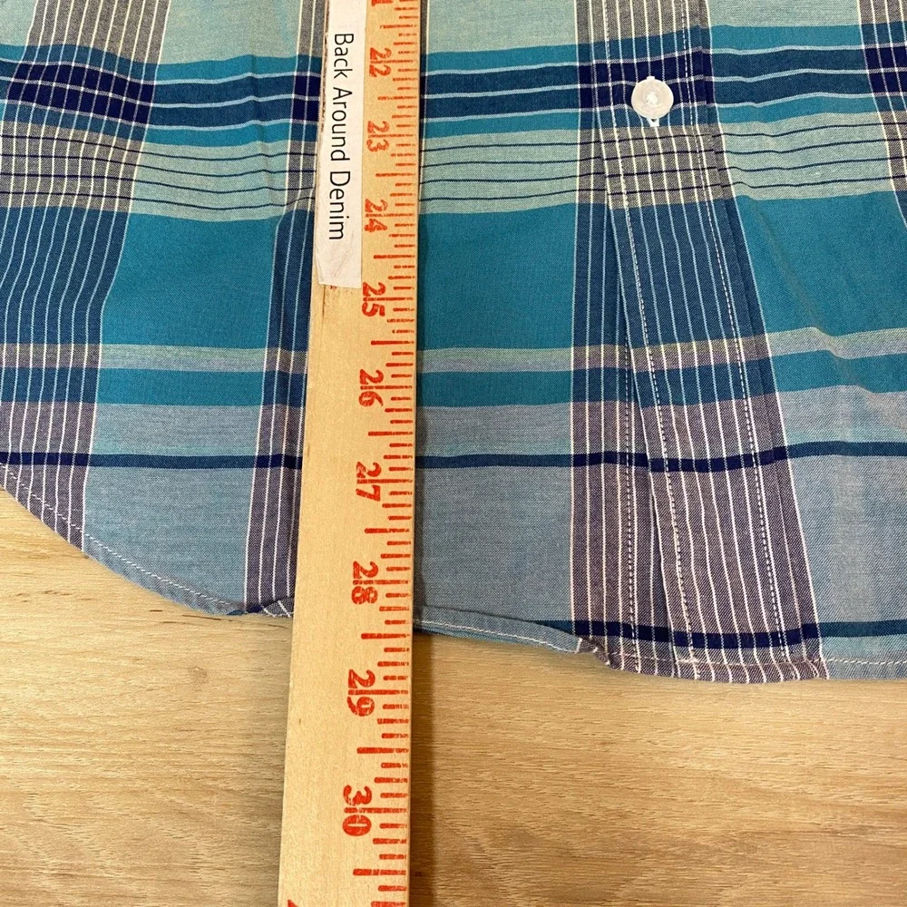 J Crew Summer Plaid Button Down Shirt Mens Small Blue‎ Teal Cotton